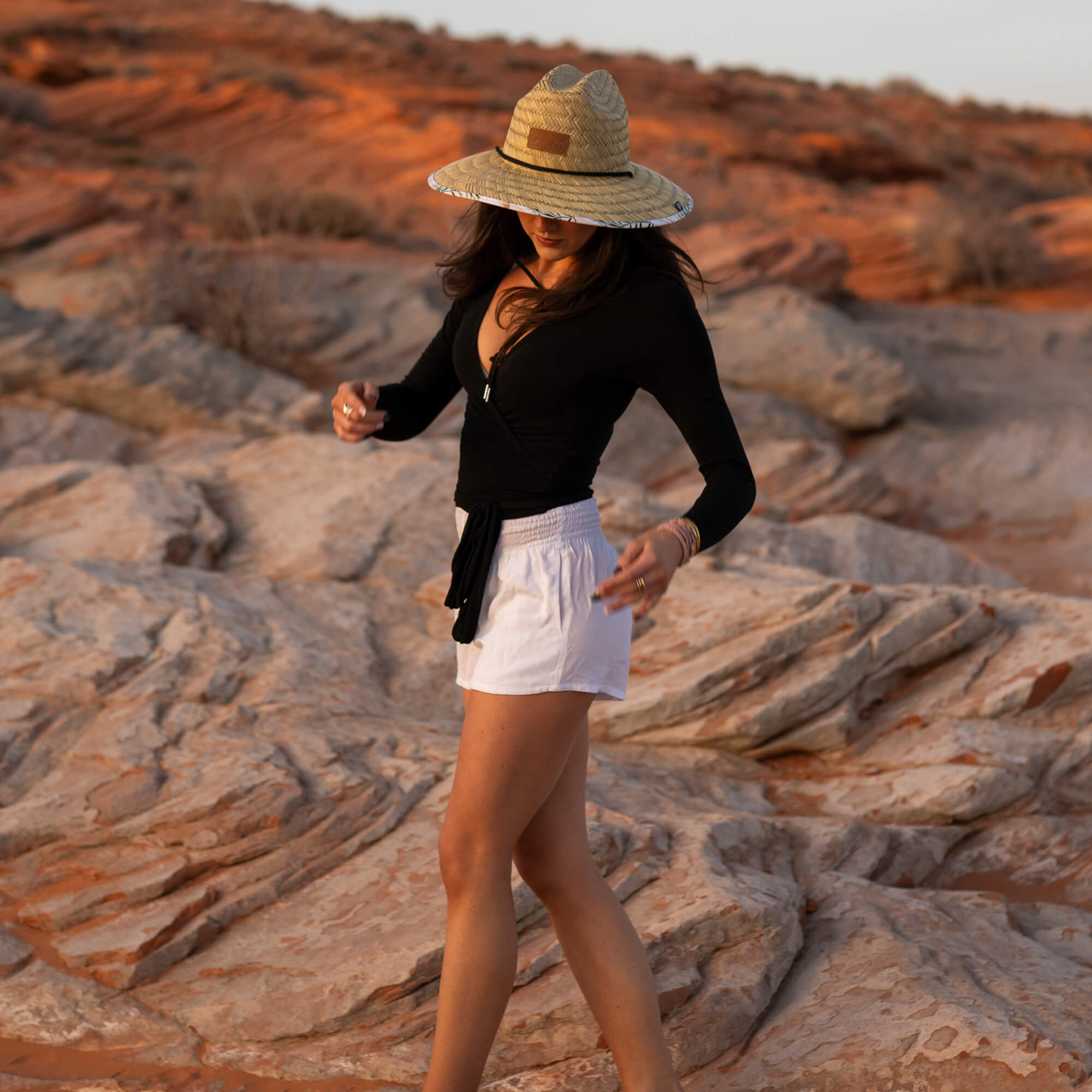 Charlee Girl signature shorts in rayon viscose with deep hip pockets and smocked waistband