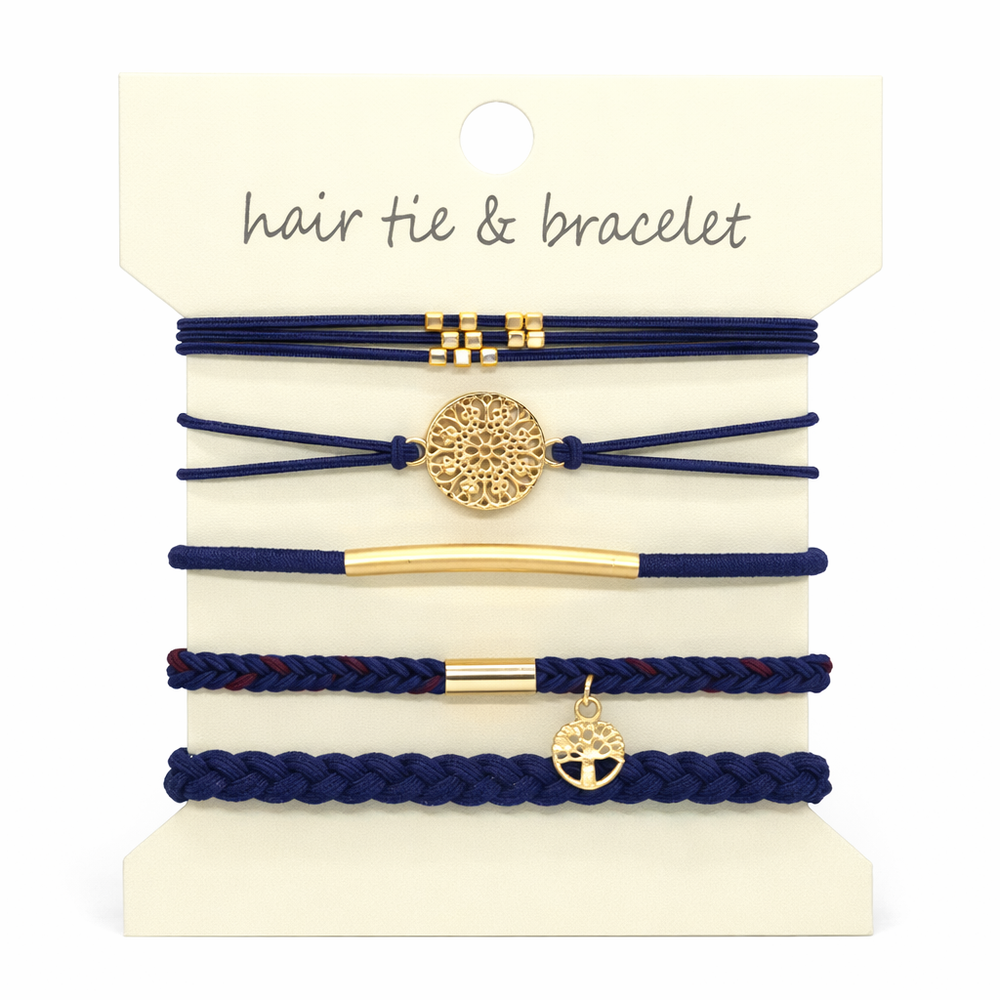 Ocean Wave Hair Tie & Bracelet Stack (5-Piece Set)
