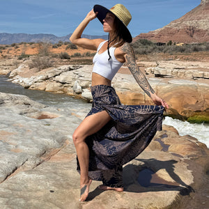 Karlene in Wild Bloom palazzo pants rayon viscose — ocean wave navy floral pants