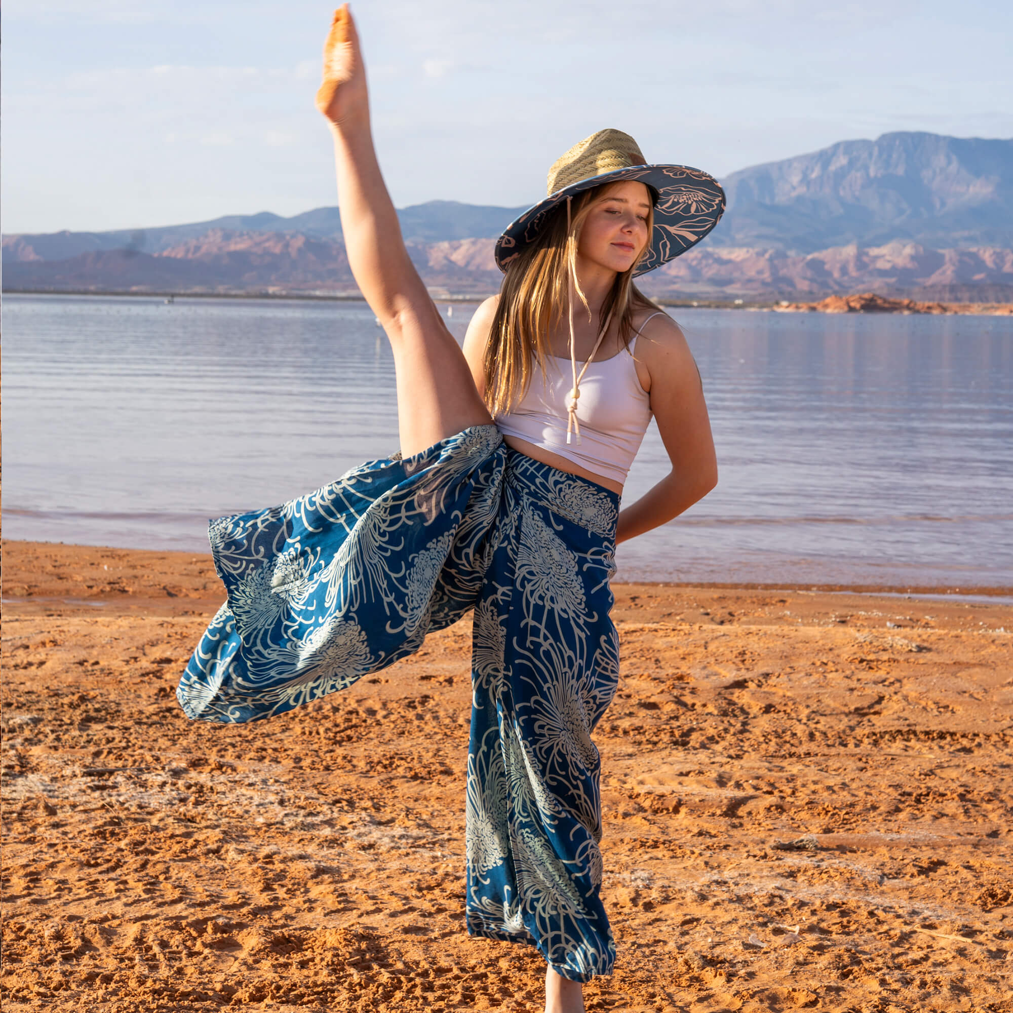 Wild Bloom Azure Sky Palazzo Pants