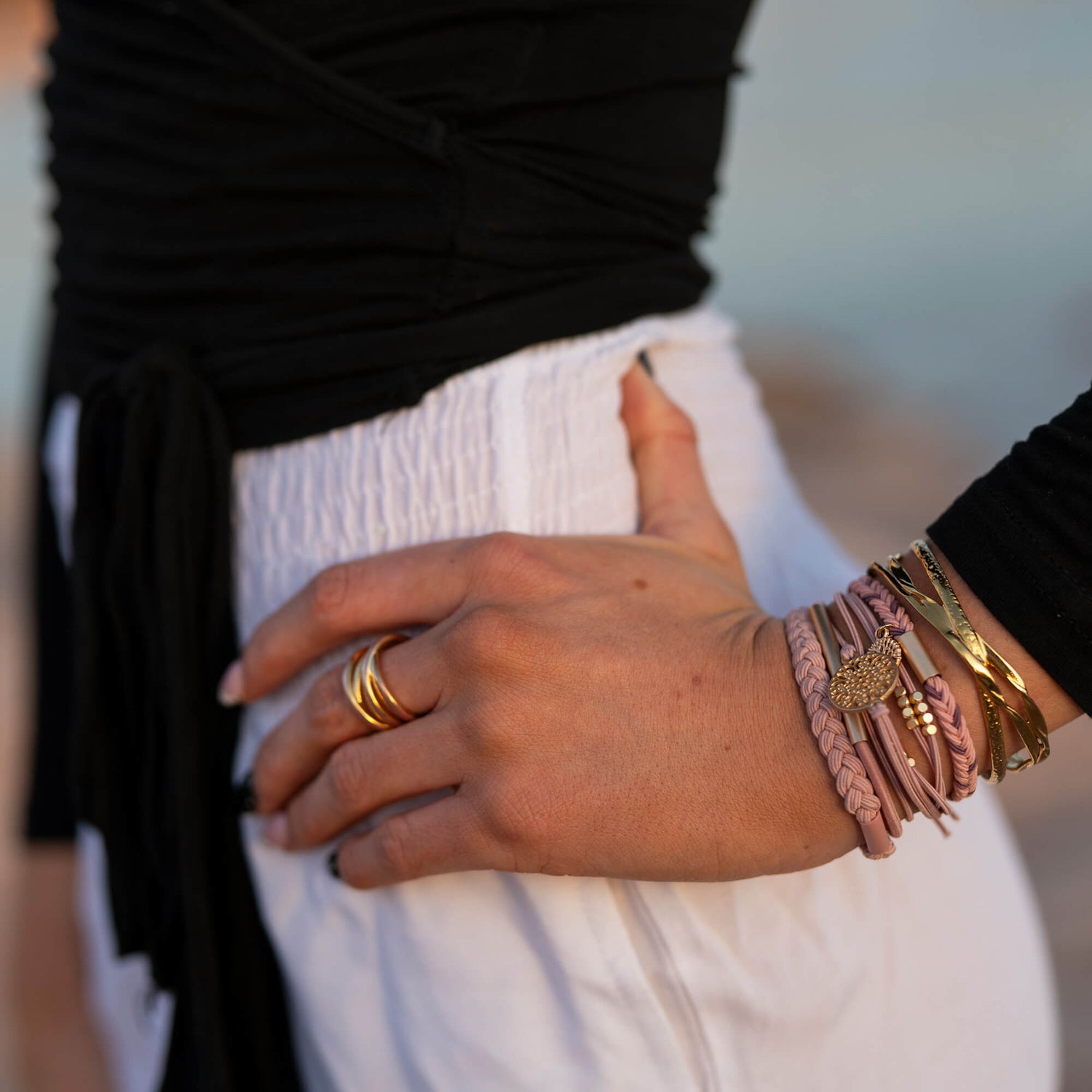 Soft Sky Hair Tie & Bracelet Stack (5-Piece Set)