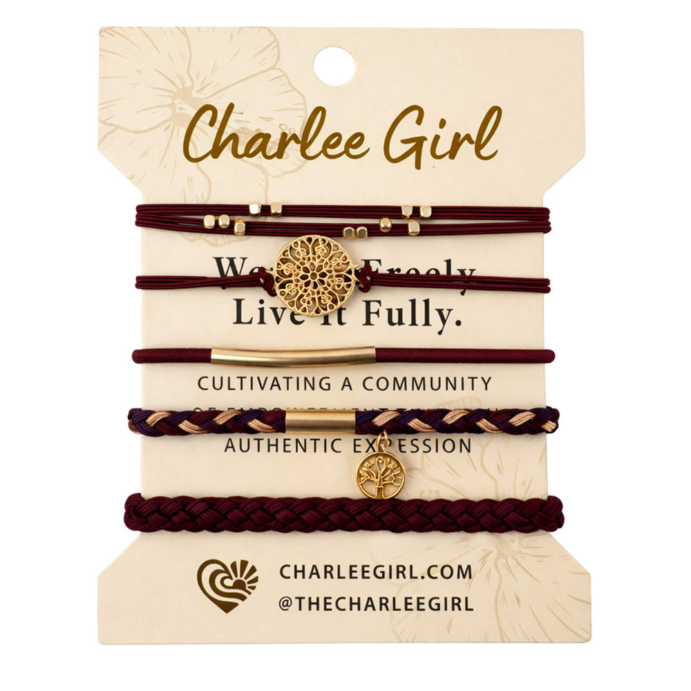 Hair Tie & Bracelet Stack, Ruby Garnet
