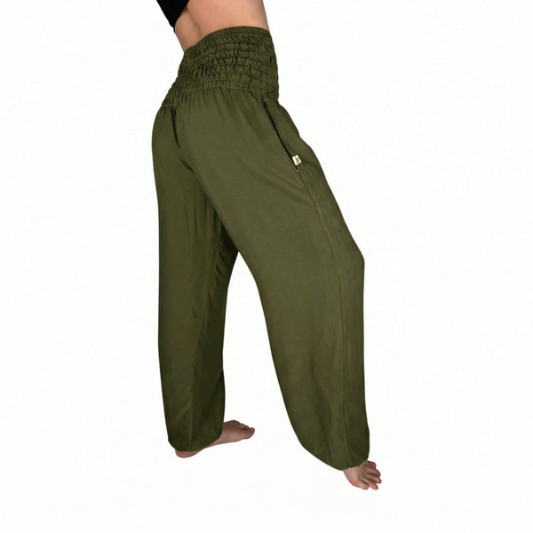 Charlee Girl green harem pants in plant-based rayon viscose — boho harem pants women