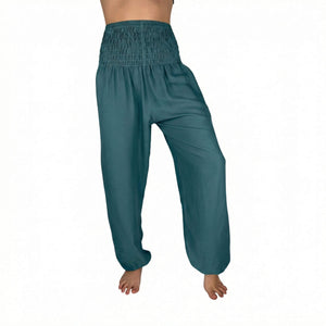 Deep hip pockets with heart logo on Lagoon harem pants — harem pants with pockets