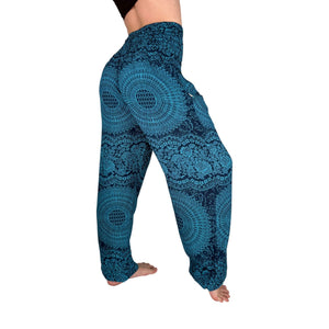Charlee Girl mandala harem pants in azure sky blue — mandala print pants women