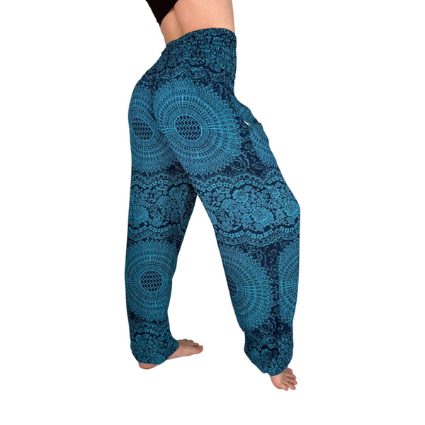 Charlee Girl mandala harem pants in azure sky blue — mandala print pants women