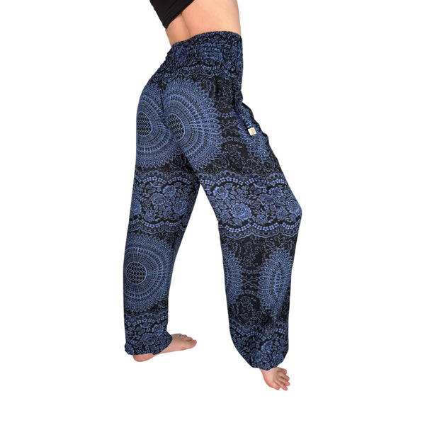 Charlee Girl mandala harem pants in deep sea navy — mandala print pants women