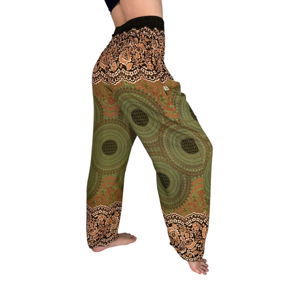 Charlee Girl mandala harem pants in earth tones — mandala print pants women