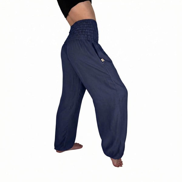 Charlee Girl navy harem pants in plant-based rayon viscose — boho harem pants women