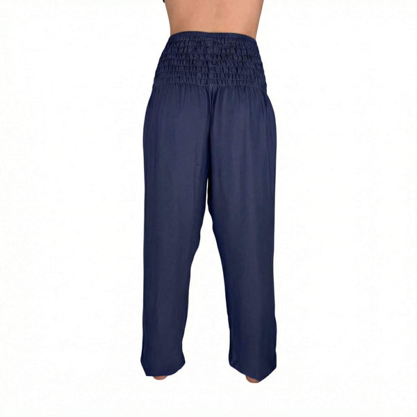 Deep hip pockets with heart logo on Ocean Wave harem pants — harem pants with pockets