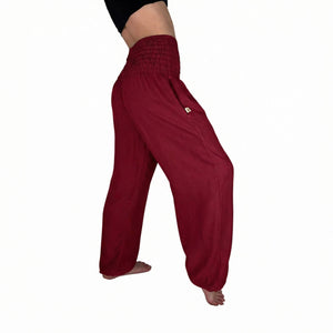 Charlee Girl red harem pants in plant-based rayon viscose — boho harem pants women