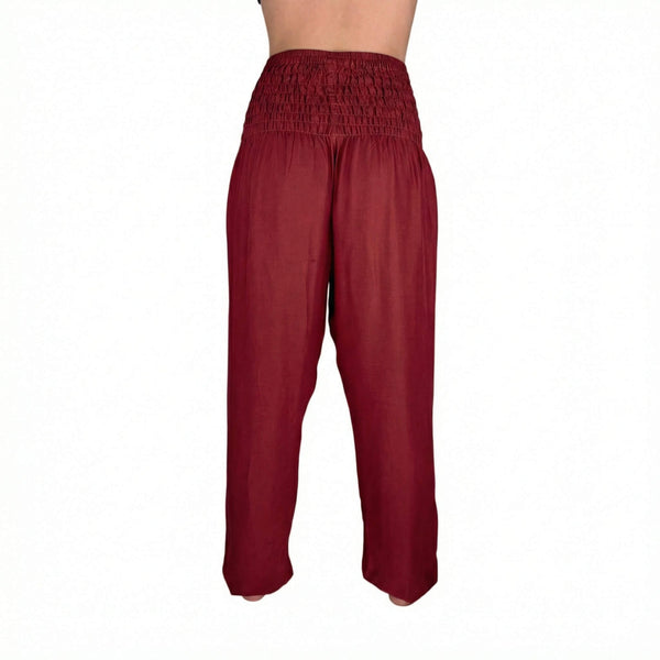 Deep hip pockets with heart logo on Ruby Garnet harem pants — harem pants with pockets