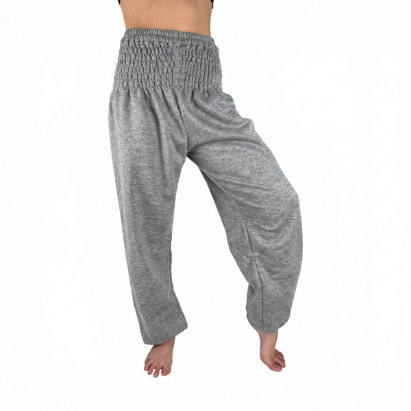 Woman wearing grey wool harem sweatpants — grey wool joggers