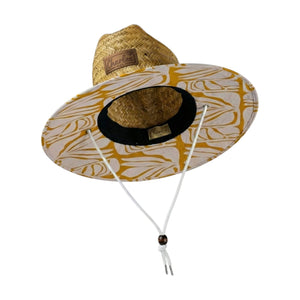 Charlee Girl straw sun hat The Charlee in Hollow Mat weave — tropical leaf print open weave sun hat