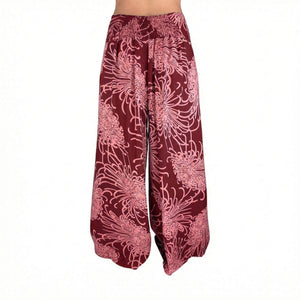 Full length front view of Wild Bloom Dusty Ruby palazzo pants — boho palazzo pants women