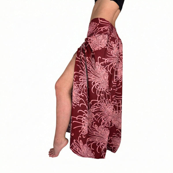 Charlee Girl Wild Bloom Dusty Ruby palazzo pants — red floral wide leg pants