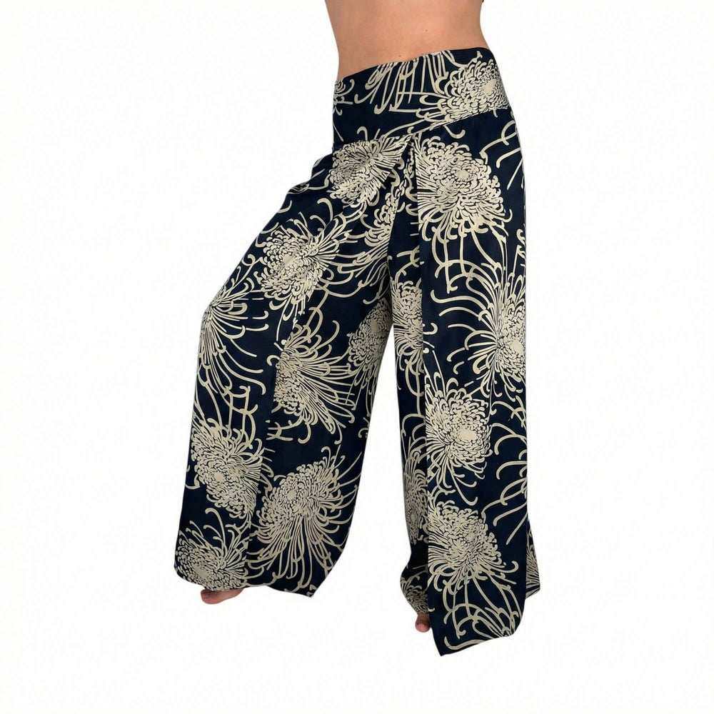 Palazzo Pants, Wild Bloom, Obsidian