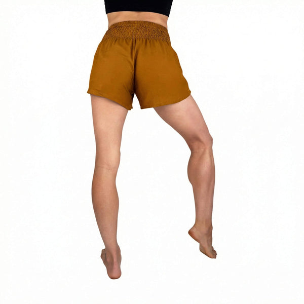 Smocked waistband on Amber shorts — amber smocked waist shorts