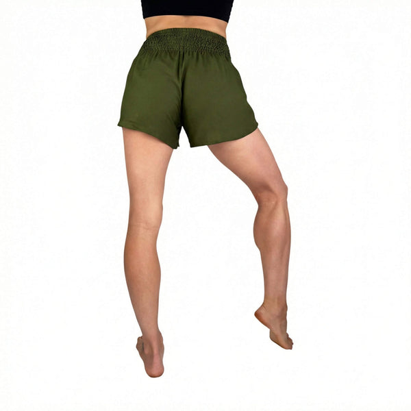Woman wearing green boho shorts — casual green shorts outfit