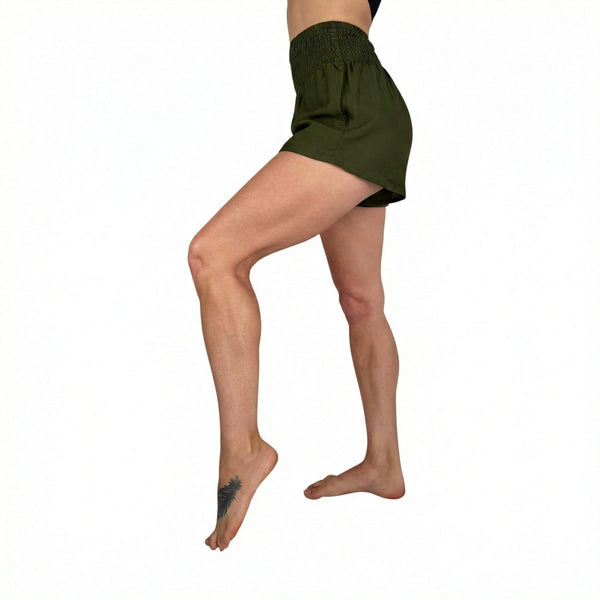 Charlee Girl green boho shorts in rayon viscose — olive shorts women