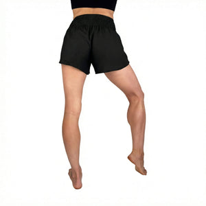 Smocked waistband on Obsidian shorts — black smocked waist shorts