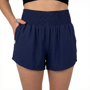 Heart logo pocket detail on Ocean Wave shorts — Charlee Girl shorts